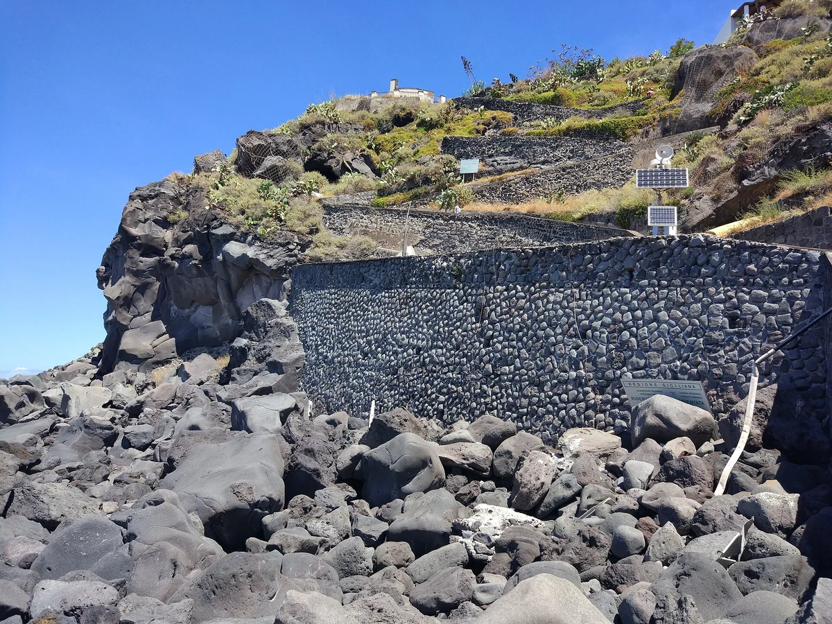 The hamlet of Ginostra on the west side of Stromboli seen from its small port, Aeolian Islands, Italy